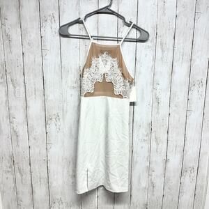 Style Stalker Dress Women Size Small White Tan Lace Detail Spaghetti Strap Mini